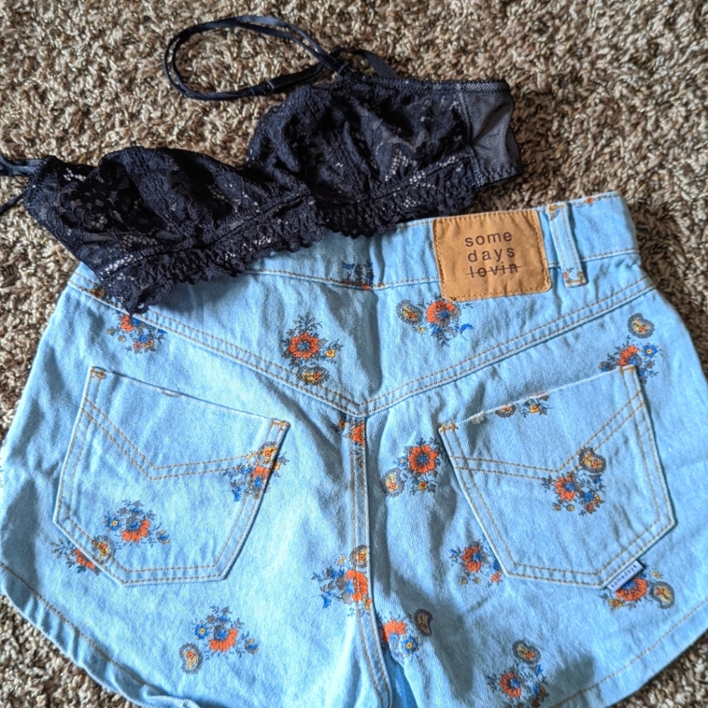 Floral print jean shorts